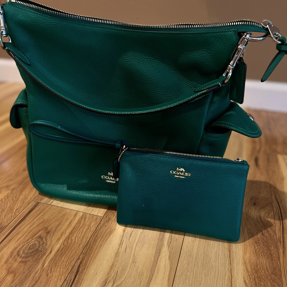 Emerld Green Coach Shoulder Bag and Wristlet